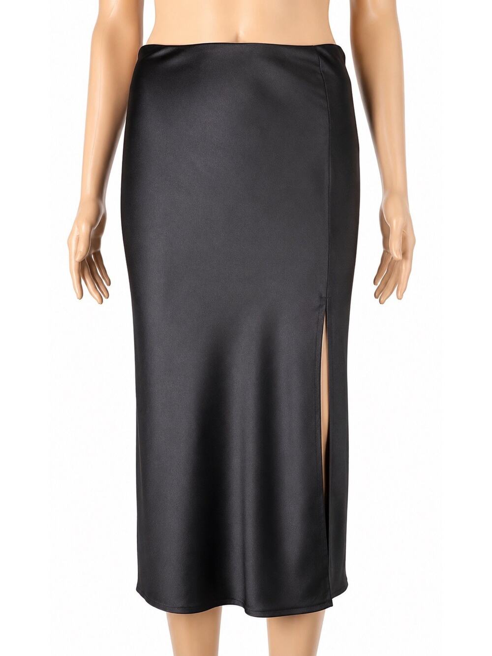 Altar’d State Black Satin Midi Skirt XS Side Slit A-Line Made In USA